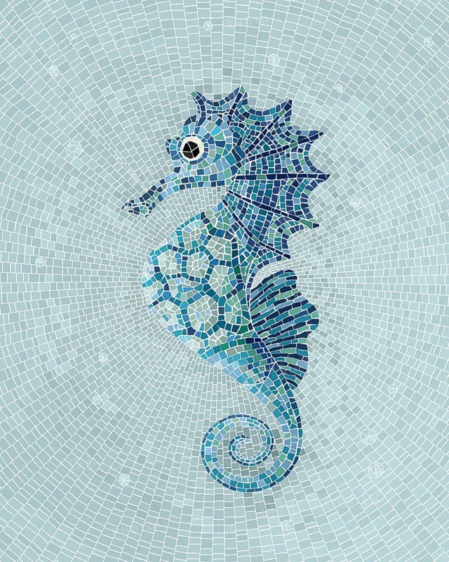 Blue seahorse mosaic, vector illustration