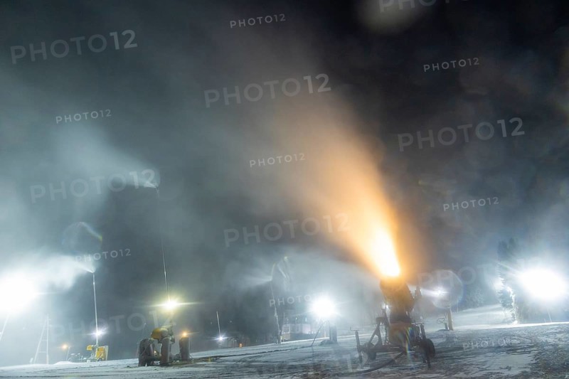 In anticipation of easing of the corona-induced logdown, the ski slope in Altenberg in Saxony's Ore Mountains is artificially snowed with snow cannons