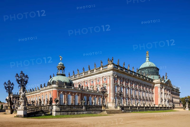 Park Sanssouci is part of the Potsdam palace park ensemble. The New Palace is a palace on the west side of Sanssouci Park in Potsdam. Construction began in 1763 after the end of the Seven Years' War under Frederick the Great and was completed in 1769