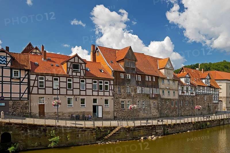 Half-timbered houses on the Werra River, German Half-Timbered Houses Route, Hann. Münden or Hannoversch Münden, Lower Saxony, Germany, Europe