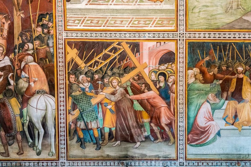 Crucifixion of Jesus Christ, painters Lippo and Federico Memmi, Collegiata di Santa Maria Assunta also Duomo di San Gimignano, San Gimignano, Province of Siena, Tuscany, Italy, UNESCO World Heritage Site, Europe