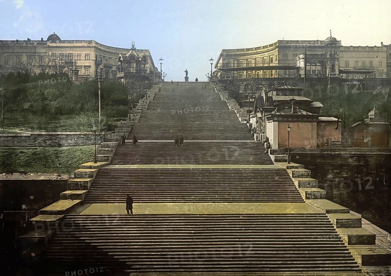 Richelieu Stair, Staircase in Odessa, Russia, Ukraine, c. 1890, Historic, digitally enhanced reproduction of a photochrome print of the period, Europe