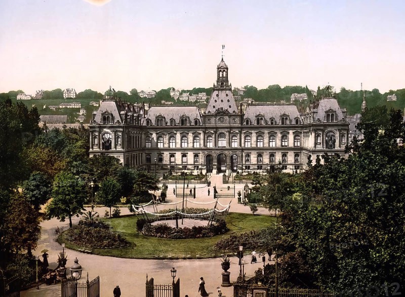 City Hall, Le Havre, France, c. 1890, Historic, digitally enhanced reproduction of a photochrome print from 1895, Europe