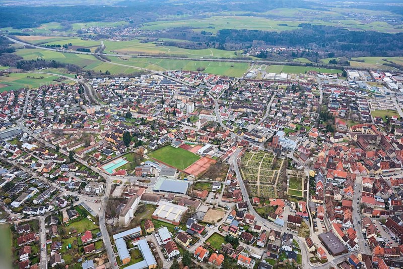 Aerial view of the area around Neumarkt in der Oberpfalz, Bavaria, Germany, Europe