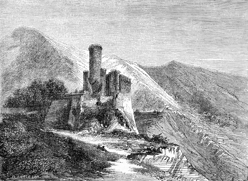 Katz Castle, St. Goarshausen, Rhine, Romantic Rhine Valley, World Heritage Cultural Landscape Upper Middle Rhine Valley, Germany, Le Rhin, Victor Hugo, historical illustration c. 1843, Europe