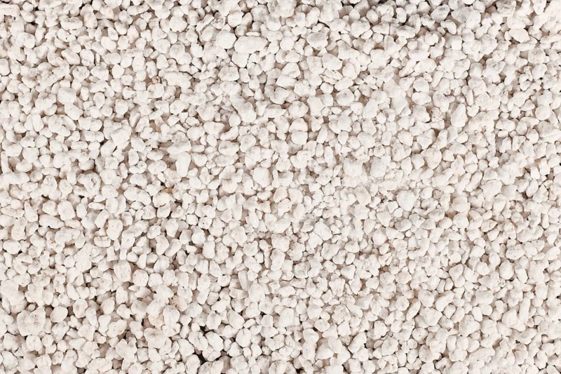 Perlite, a volcanic glass mineral with low density often used for soil amendment to prevent compaction when growing plants