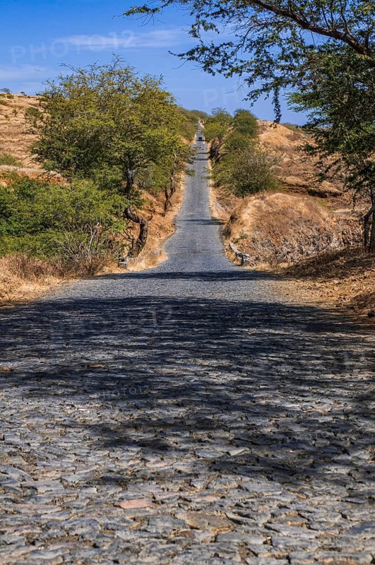 Road with cobble stone. Fogo. Cabo Verde. Africa