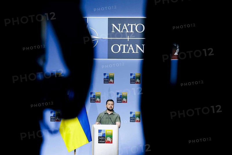 Ukrainian President Volodymyr Selensky, pictured at a joint press conference at the NATO summit in Vilnius, Lithuania. Vilnius, 12.07.2023., Vilnius, Lithuania, Europe