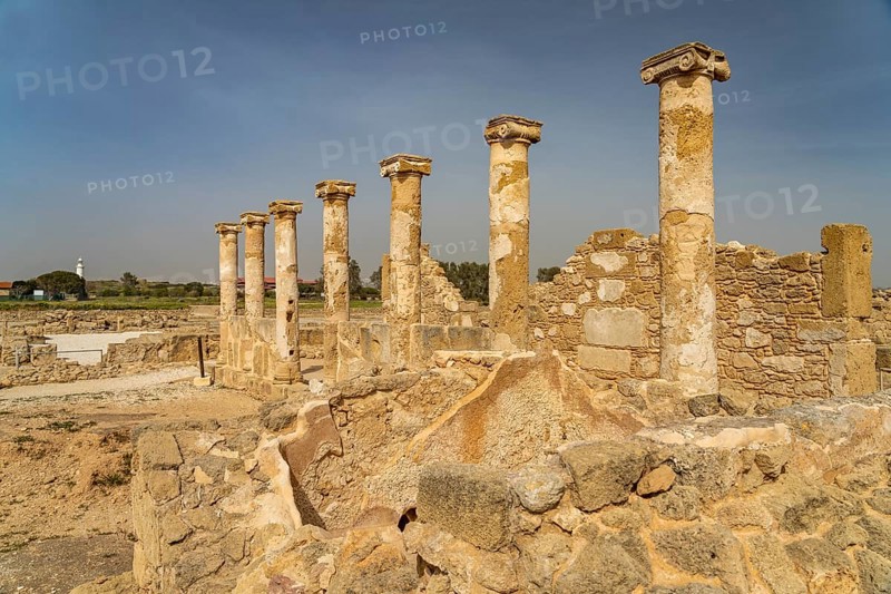 Colonnade at the House of Theseus in the Paphos Archaeological Park, Cyprus, Europe