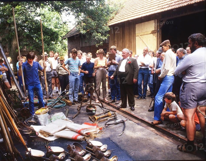 DEU, Germany: The historical slides from the times 80-90s events and persons from politics, culture, working life, medicine a.o. Münsterland. Auction of a farm