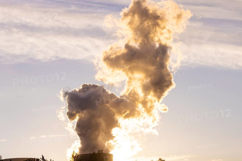 Cooling tower fog, Boxberg power station in the evening light
