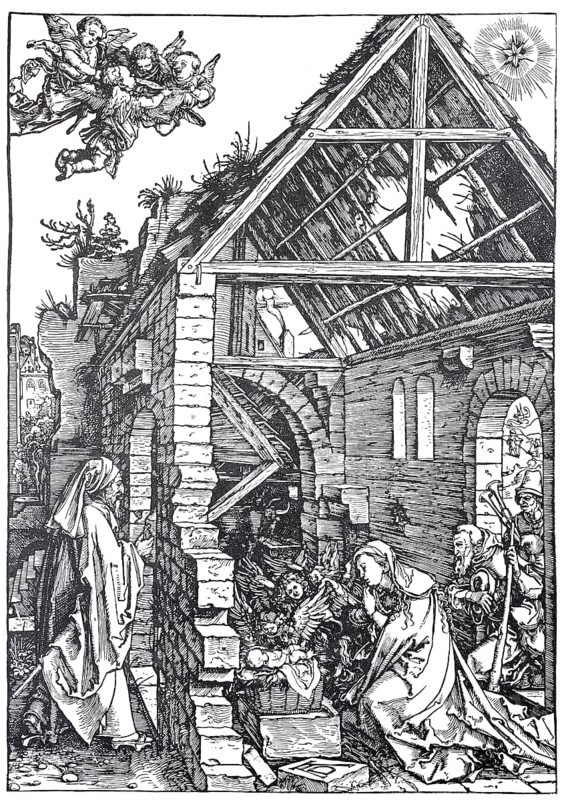 Picture cycle From the Life of the Virgin, the Adoration of the Shepherds, woodcut by Albrecht Dürer, historical, digital improved reproduction of an old woodcut