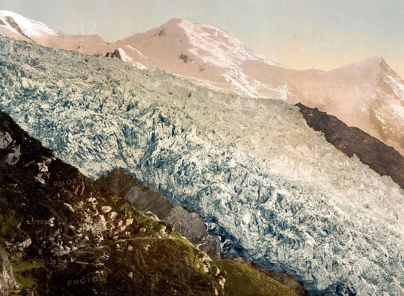 Glacier, Aiguille du Gouter, Chamonix Valley, France, c. 1890, Historic, digitally enhanced reproduction of a photochrome print from 1895, Europe