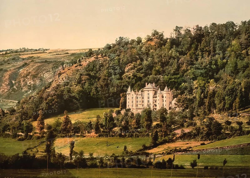 Le Cantal, Chateau Anteroche, near Murat, Auvergne Mountains, France, c. 1890, Historic, digitally enhanced reproduction of a photochrome print from 1895, Europe