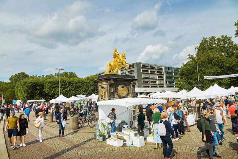 One of the first open-air markets in Dresden at the Goldener horse-rider, freshly renovated and gleaming in the sun. With a valid hygiene concept, extensive signage and disinfection facilities, they try to keep the risk of infection as low as possible. 79 ceramists from all over Germany offer their ceramics here