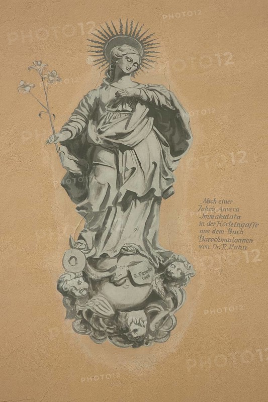 Madonna figure Immaculate Conception, painting by Jakob van der Auvera, Auwera, mural, painting, historical, Würzburg, Lower Franconia, Franconia, Bavaria, Germany, Europe