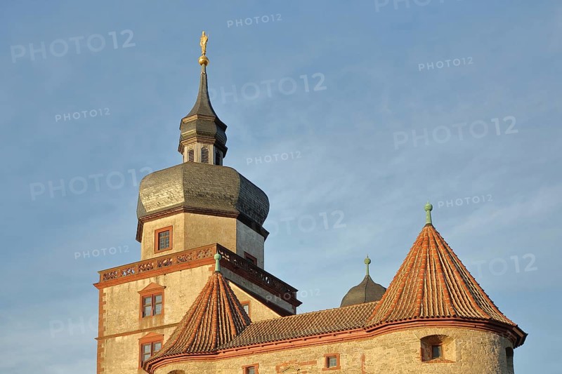 Spire and roofs of the Scherenberg Gate, Marienberg Fortress, Renaissance, Würzburg, Lower Franconia, Franconia, Bavaria, Germany, Europe