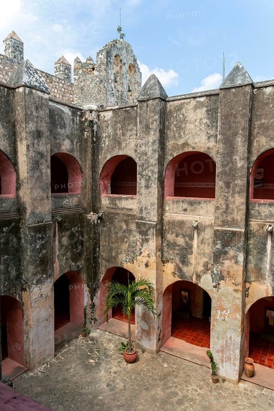 Interior courtyard of Convent of San Bernardino of Sienna, Valladolid, Yucatan, Mexico, Central America