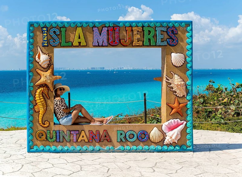 Viewpoint frame at Punta Sur, Isla Mujeres, Caribbean Coast, Cancun, Quintana Roo, Mexico, Central America