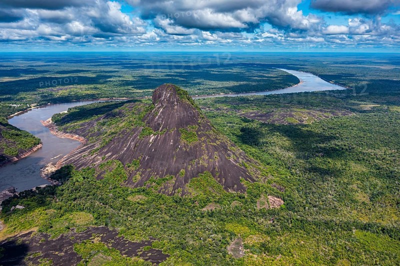 Aerial of the huge granite hills, Cerros de Mavecure, Eastern Colombia
