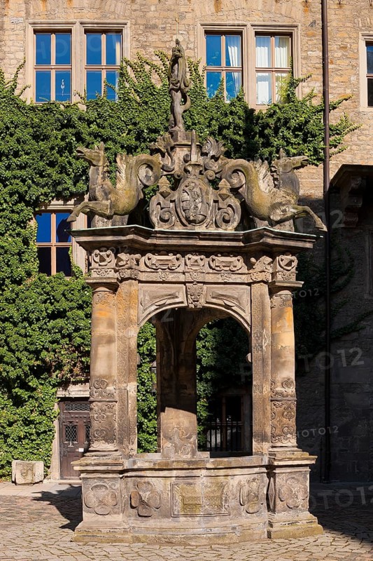 (Â© Sylvio Dittrich +49 1772156417) Neptune Fountain in the castle courtyard Merseburg Castle is a Renaissance-style castle in the town of Merseburg in Saxony-Anhalt. It was a royal palace, ducal residence and bishop's seat. Merseburg Castle is owned by the district of Saalekreis. Today, the district administration is based in the historic complex