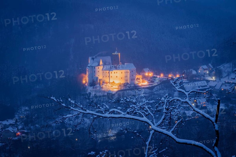 Scharfenstein Castle is a Spornburg on an elongated spur above the village of Scharfenstein