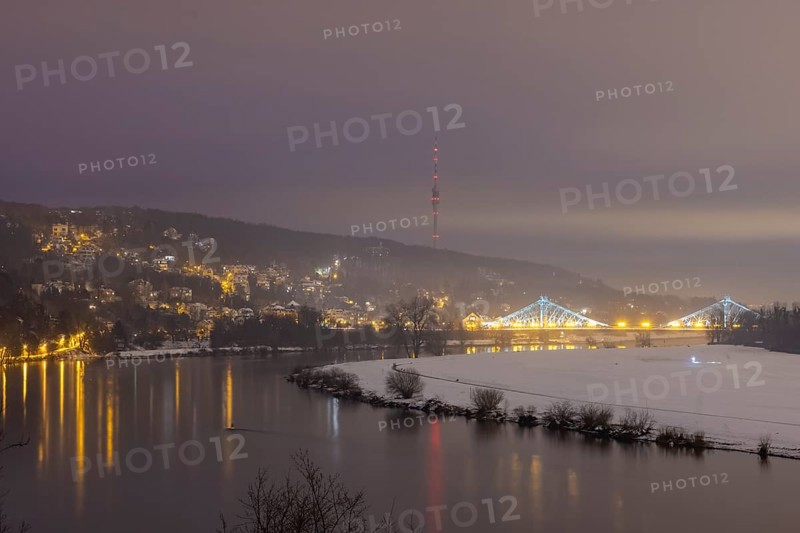 View from Albrechtsberg Palace up the Elbe to the slopes with the blauen Wunder and the TV Tower