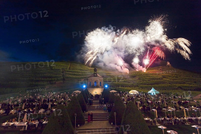 Summer night ball at Wackerbarth Castle. Schloss Wackerbarth or Wackerbarths Ruh' is a baroque castle surrounded by vineyards in the Niederlössnitz district of Radebeul on the road to Meissen, which serves as the seat of the Saxon State Winery. The winery belongs to the large Lössnitz vineyard and is located in the single vineyard Radebeuler Johannisberg