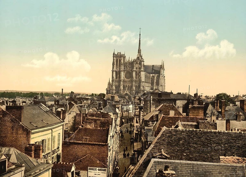 Panorama of Amiens, Departements Somme in the region Hauts-de-France, France, around 1890, Historic, digitally enhanced reproduction of a photochrome print from 1895, Europe