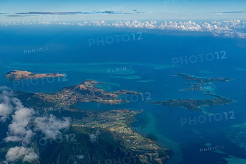 Aerial of little islets of the coast of Viti Levu, Fiji, South Pacific, Oceania