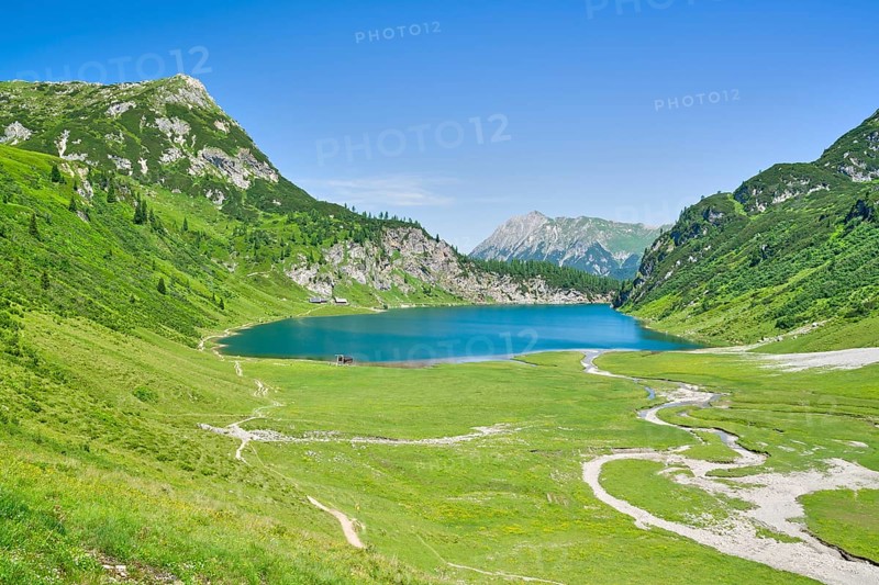 View of the Tappenkarsee, Maierkogel, mountain lake, Radstätter Tauern, landscape conservation area, Kleinarl, Pongau, Salzburg