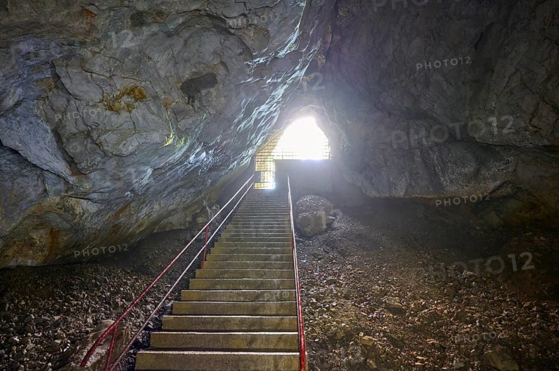 Karst cave, stairs, exit, Krizna jama, Cerknica, Carniola, Slovenia, Europe