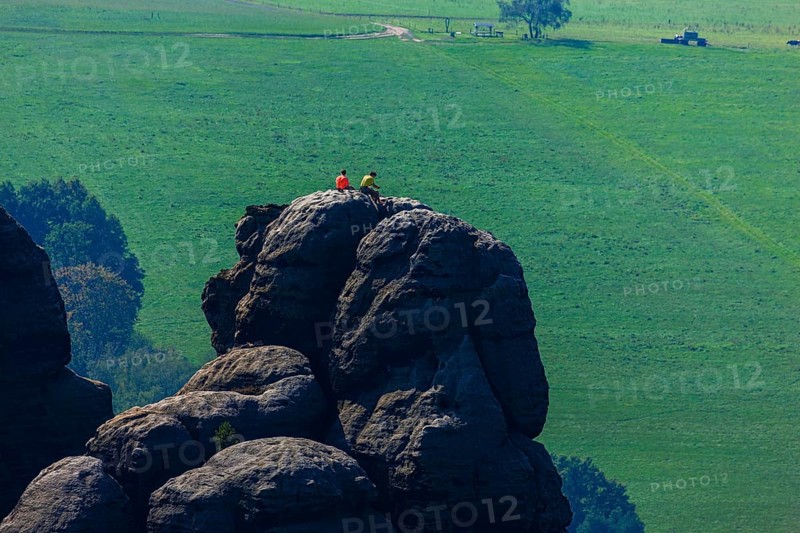 Climbers in the Schrammstein area in Saxon Switzerland