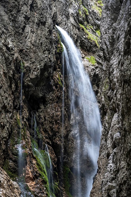 Waterfall, Hammersbach flows through Höllentalklamm, near Garmisch-Partenkirchen, Werdenfelser Land, Upper Bavaria, Bavaria, Germany, Europe