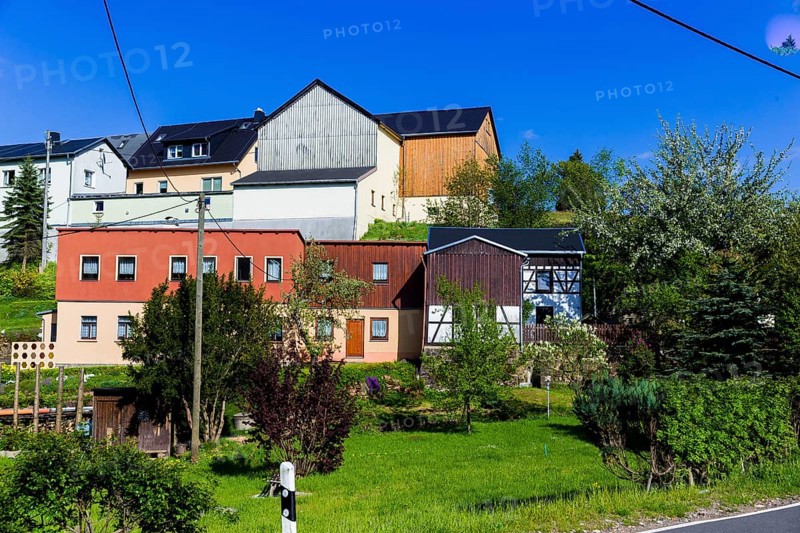 Village view of Oberfrauendorf in the Osterzgebirge mountains