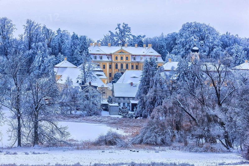 Winter at Rammenau Baroque Palace, Rammenau Palace in Rammenau near Bischofswerda in the district of Bautzen is one of the most beautiful preserved Baroque country palaces in Saxony