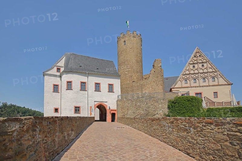 Stairway to Scharfenstein Castle, Drebach, Ore Mountains, Saxony, Germany, Europe