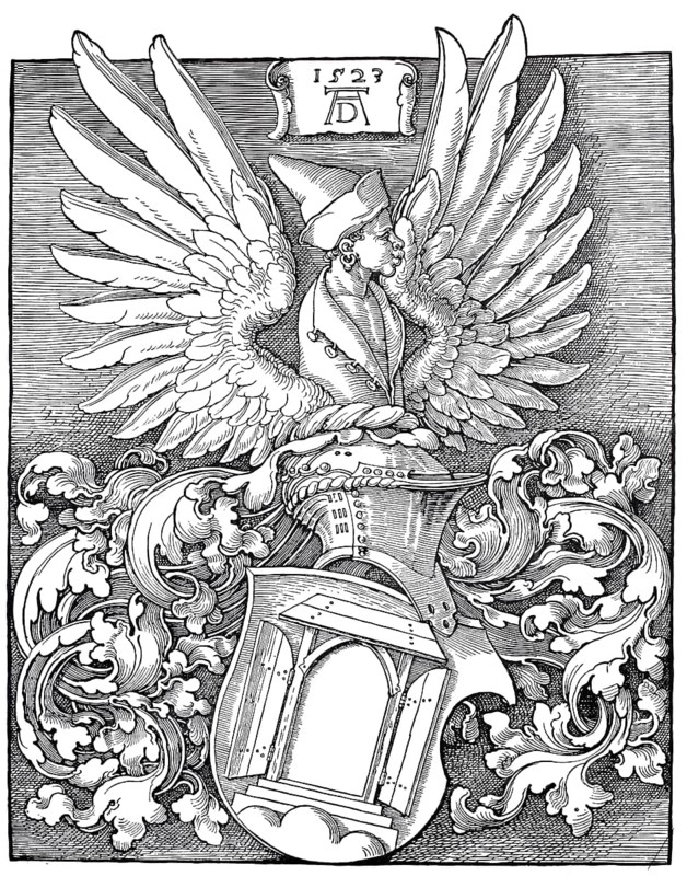 The coat of arms of Dürer, woodcut by Albrecht Dürer, historical, digitally improved reproduction of an old woodcut