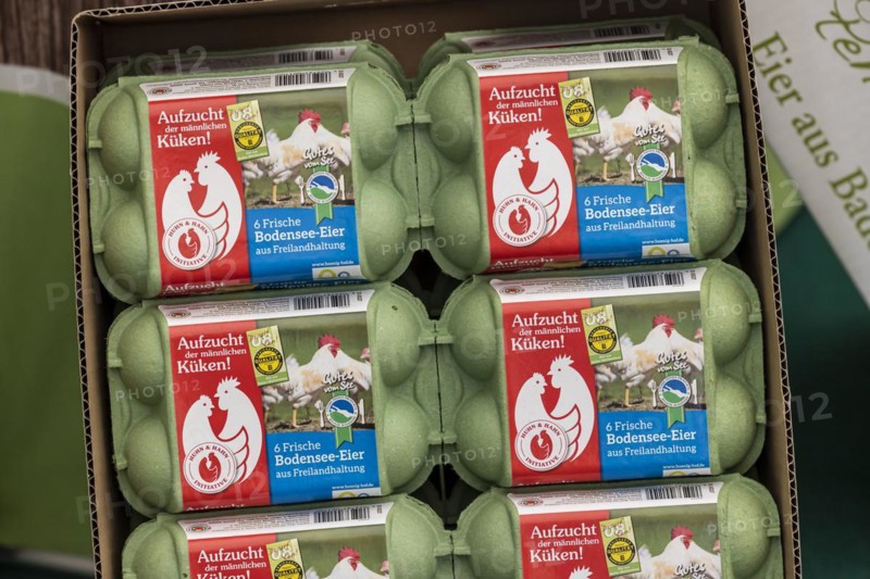 Egg box, initiative against the killing of male chicks, eggs from fair production, animal welfare, Baden-Württemberg, Germany, Europe