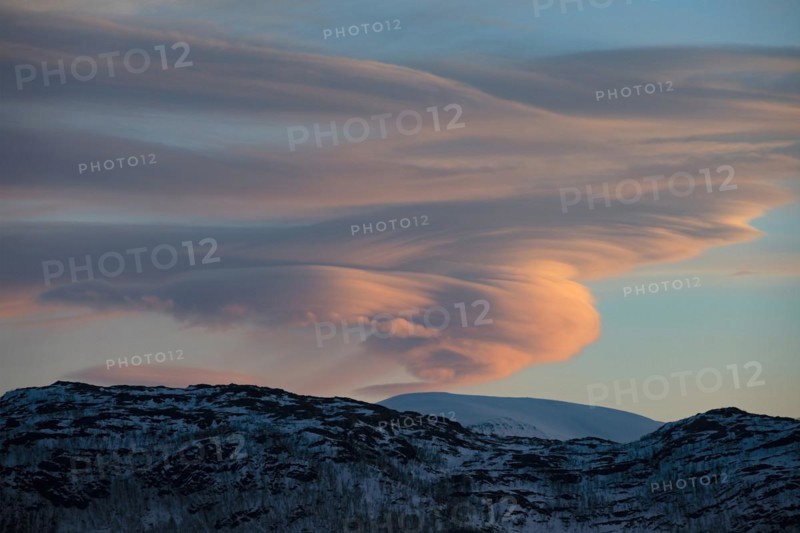 Lenticular clouds, Altocumulus lenticularis in winter in Norway
