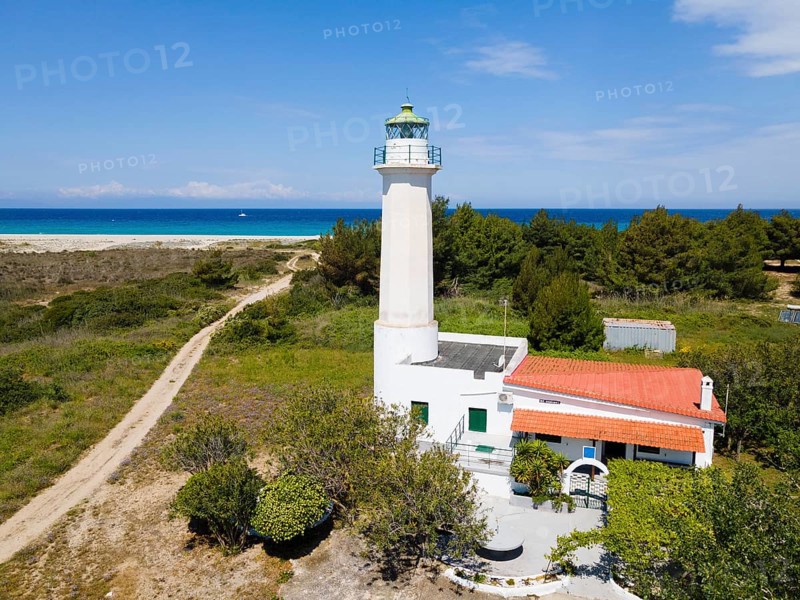 Aerial view, lighthouse, Cape Possidi, Kassandra, Chalkidiki, Greece, Europe