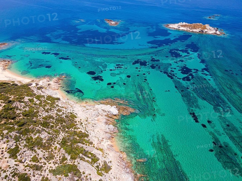Aerial view, beach, Kriaritsi, Sithonia, Chalkidiki, Central Macedonia, Greece, Europe