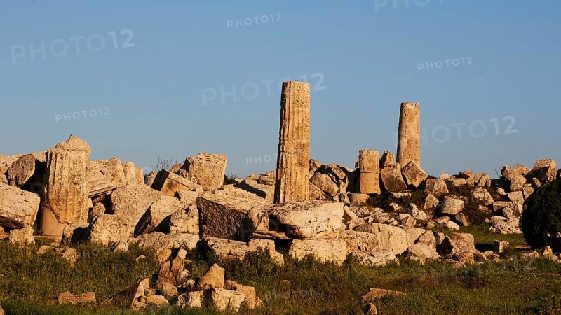 Column remains, Temple F, Athena Temple, Selinunte, Archaeological Site, Southwest Sicily, Sicily, Italy, Europe