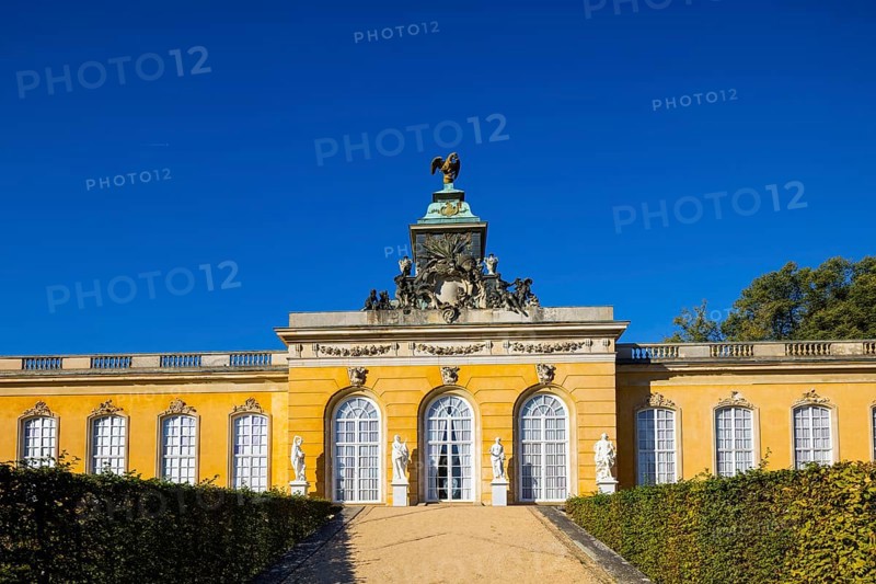 Park Sanssouci is part of the Potsdam palace park ensemble. New Chambers of Sanssouci Rococo Palace with banquet halls, guest flats as well as paintings of Venus and scenes from Ovid's Metamorphoses