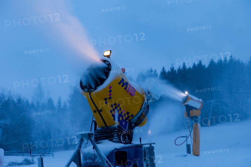 In anticipation of easing of the corona-induced logdown, the ski slope in Altenberg in Saxony's Ore Mountains is artificially snowed with snow cannons