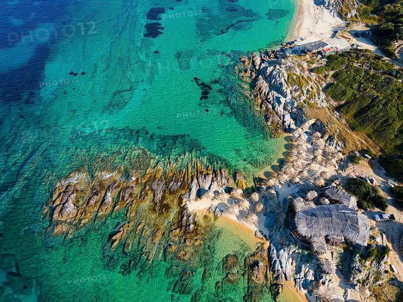 Aerial view, Prassou beach, Kriaritsi, Sithonia, Chalkidiki, Central Macedonia, Greece, Europe