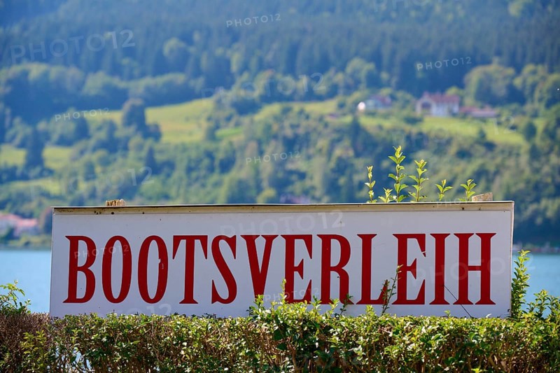 Sign, boat rental, Lake Millstatt, Millstatt, Carinthia, Austria, Europe