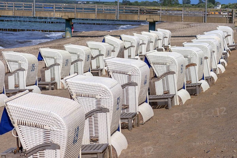 White beach chairs on the beach of Heiligendamm, Mecklenburg-Vorpommern, Germany, Europe