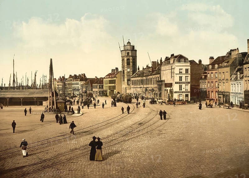 Harbour promenade in Dunkirk, Dunkerque, Hauts-de-France, France, c. 1890, Historic, digitally enhanced reproduction of a photochrome print from 1895, Europe