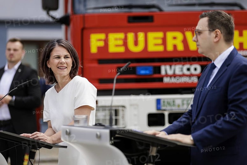 Annalena Bärbock (Bündnis 90 Die Grünen), Federal Minister of Foreign Affairs, and Jan Lipavsky, Minister of Foreign Affairs of the Czech Republic, recorded at a joint press conference in Bärenstein, 14.07.2023., Bärenstein, Germany, Europe